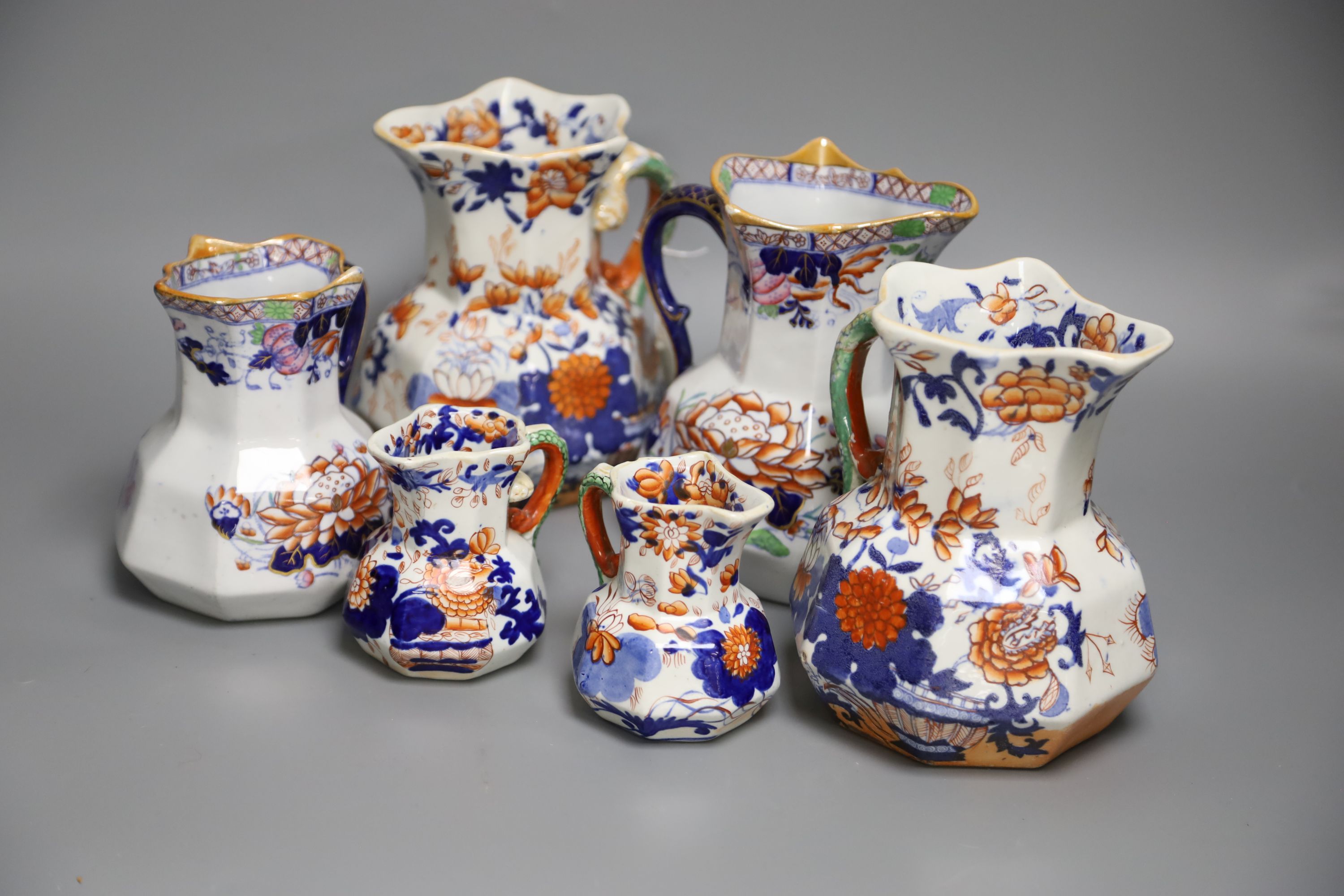 Six various 19th century Ironstone jugs